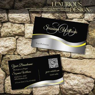 Elegance Black Wavy Silver Decor Initials QR Code