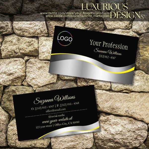Elegance Black Wavy Silver Decor with Brand Logo
