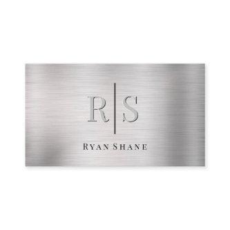 Elegant 3-D Monogram & Name QR code Brushed Silver