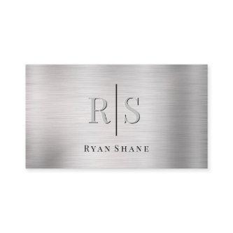 Elegant 3-D Monogram & Name QR code Brushed Silver