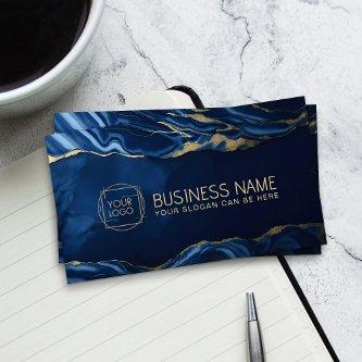 Elegant Abstract Blue Marble with gold veins