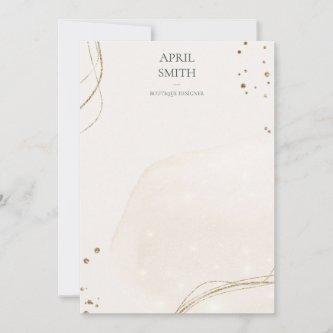 Elegant Abstract Glitter Ivory Gold Watercolor Note Card
