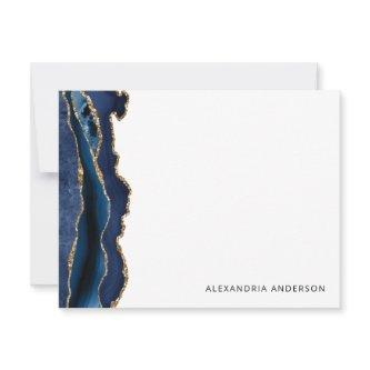 Elegant Agate Navy Blue Gold Glitter Marble Geode Note Card