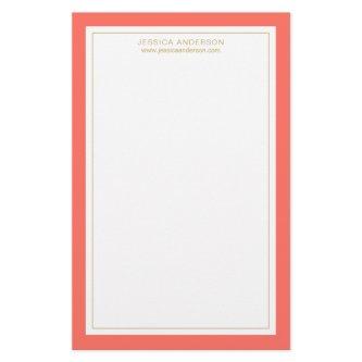 Elegant And Feminine Coral Gold Personalized Stationery