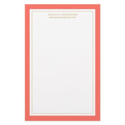 Elegant And Feminine Coral Gold Personalized Stationery