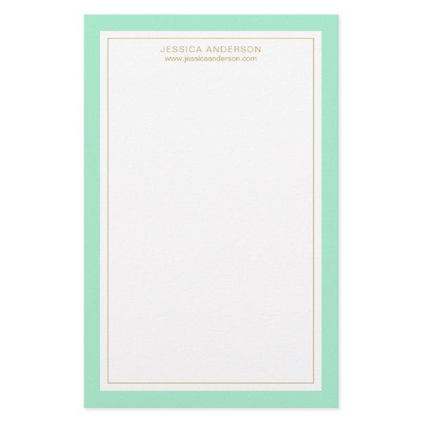 Elegant And Feminine Mint Gold Personalized Stationery