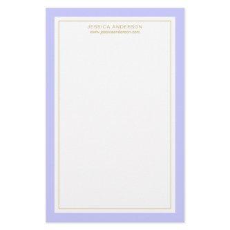 Elegant And Feminine Periwinkle Gold Personalized Stationery