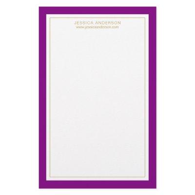 Elegant And Feminine Purple Gold Personalized Stationery