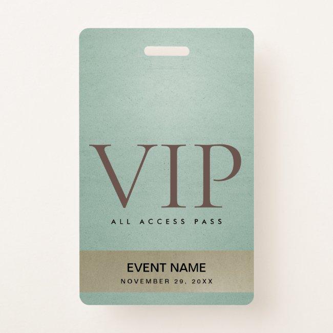 ELEGANT AQUA BLUE PALE GOLD VIP EVENT ACCESS PASS BADGE