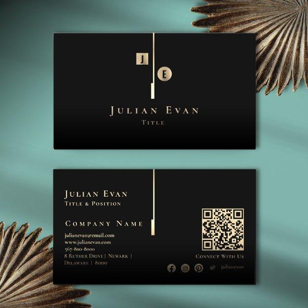Elegant Artistic Black and Gold Monogram