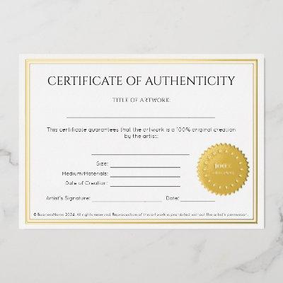 Elegant Artist's Certificate of Authenticity Foil Invitation