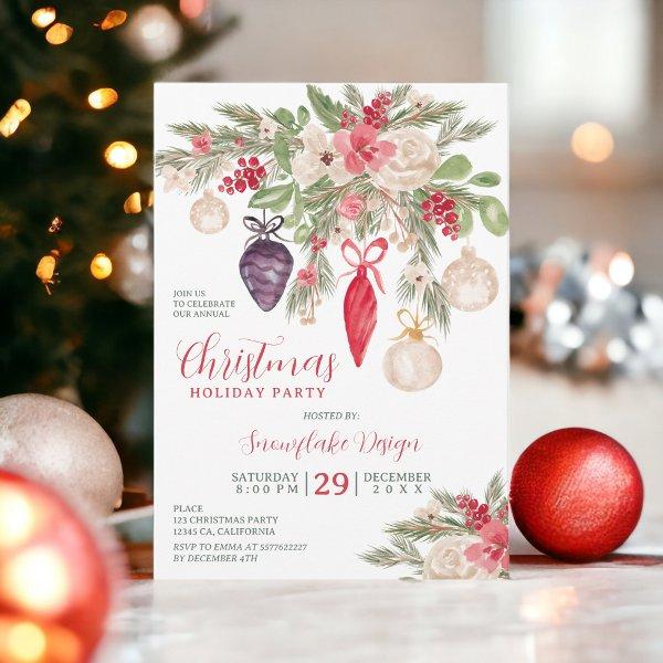 Elegant bauble pine business corporate Christmas Invitation