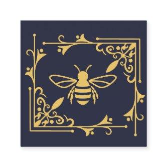 Elegant Bee Logo Bee Beekeeping Navy Blue  Square
