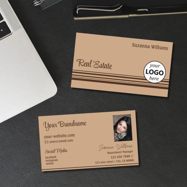 Elegant Beige Brown Stripes with Logo and Photo