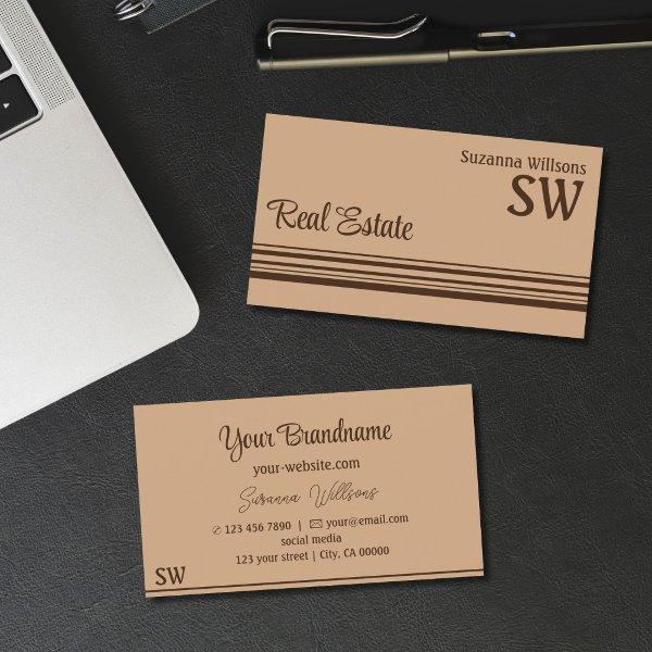 Elegant Beige Brown Stripes with Monogram Stylish