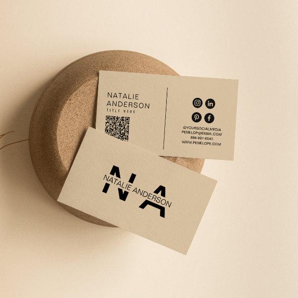 Elegant Beige Neutral QR Code Monogram Logo Boho