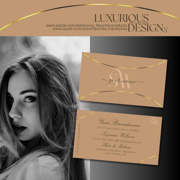 Elegant Beige with Gold Decor and Monogram Simple