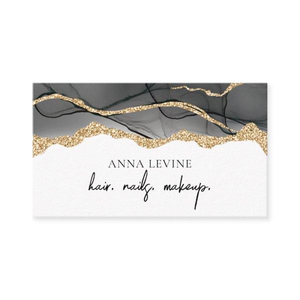 Elegant Black Agate Slice and Gold Glitter