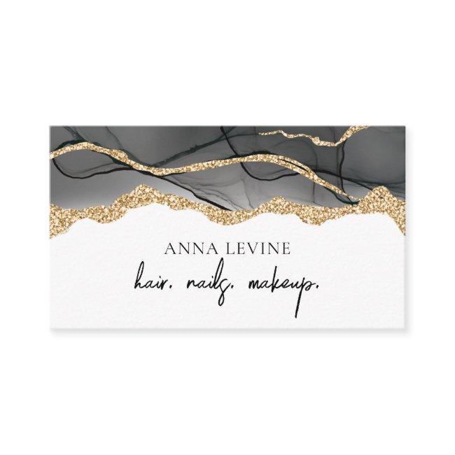 Elegant Black Agate Slice and Gold Glitter