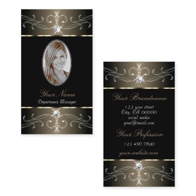 Elegant Black and Beige Ornate Ornaments Add Photo