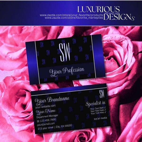 Elegant Black and Blue with Initials Professional