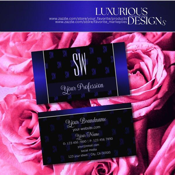 Elegant Black and Blue with Monogram Professional
