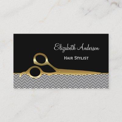 Elegant Black and Gold Chevrons Hair Salon