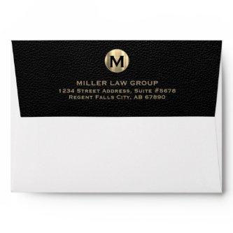 Elegant Black and Gold Monogram Address Envelope
