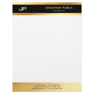 Elegant Black And Gold Monogram Simple Template Letterhead