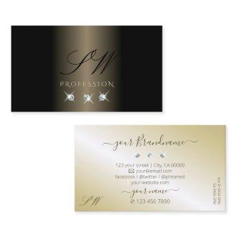 Elegant Black and Gold Sparkling Diamonds Initials