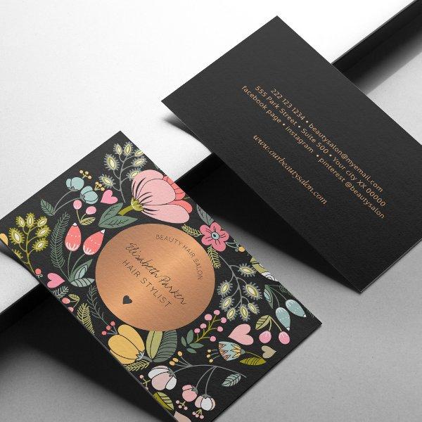 Elegant black and pastel pink floral beauty salon