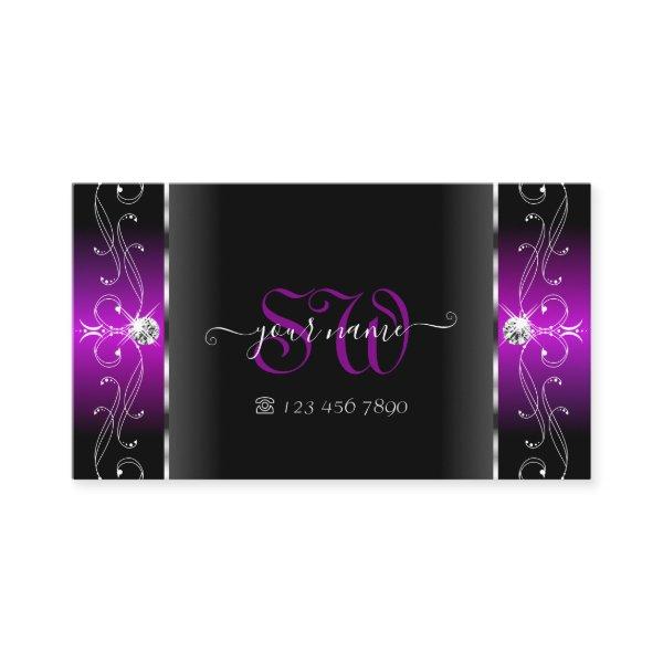 Elegant Black and Purple Squiggled Jewels Monogram