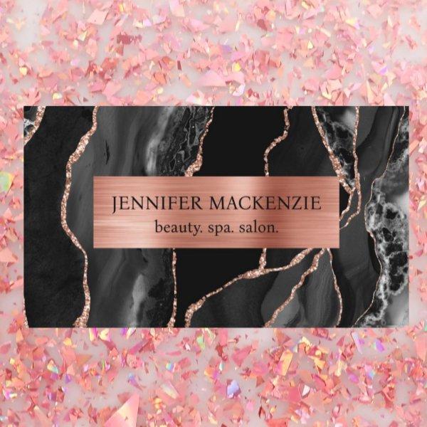 Elegant Black and Rose Gold Agate Luxury