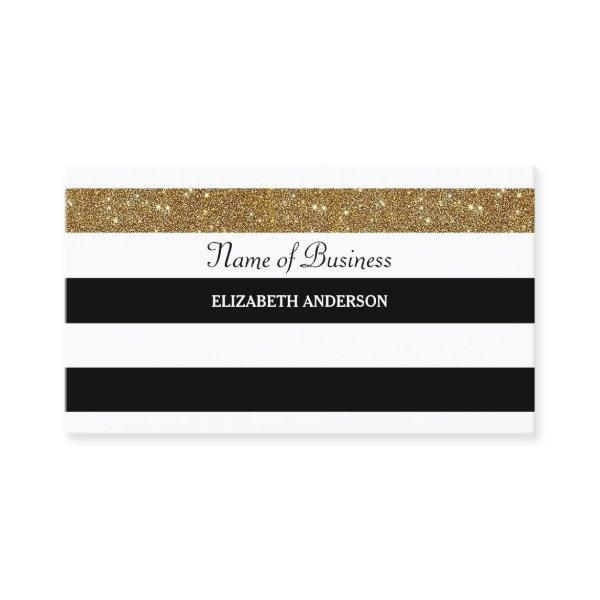 Elegant Black and White Stripes Gold FAUX Glitz