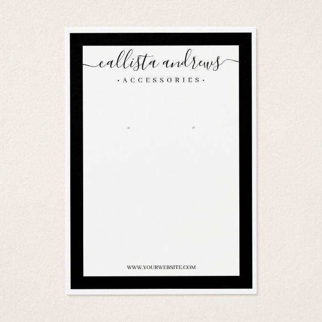 Elegant Black Border Cursive Earring Display Card