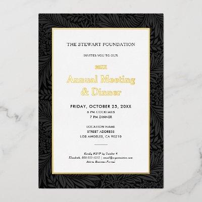 Elegant Black Botanical Annual Business Dinner Foil Invitation