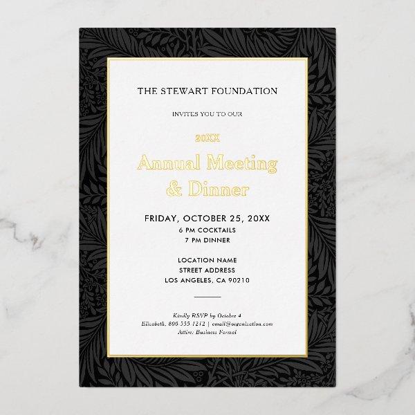 Elegant Black Botanical Annual Business Dinner Foil Invitation