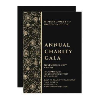 Elegant Black Botanical Charity Event Gala Party Invitation