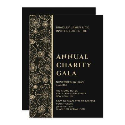 Elegant Black Botanical Charity Event Gala Party Invitation
