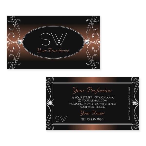 Elegant Black Brown Ornate Sparkle Jewels Monogram