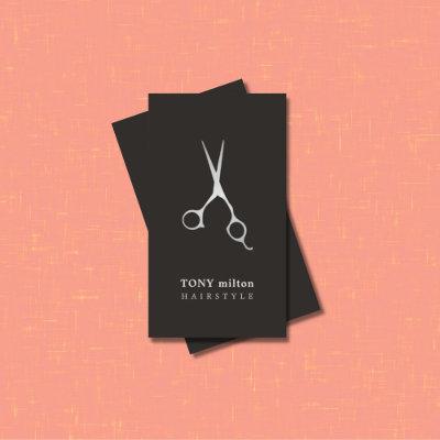 Elegant Black Faux Silver Scissors Hairstylist