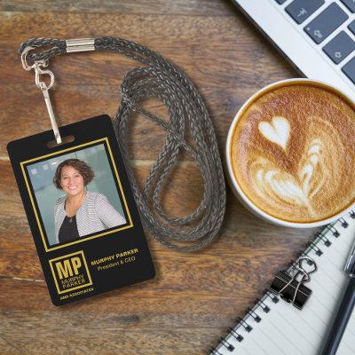 Elegant Black & Gold Business Monogram Logo Photo Badge