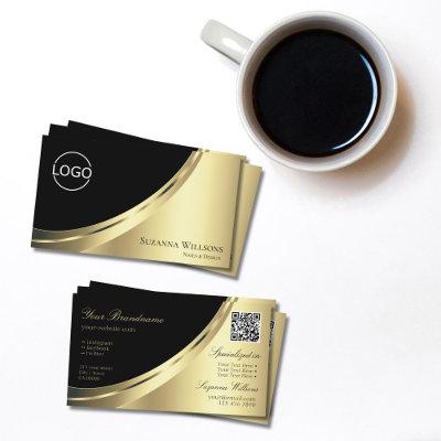 Elegant Black Gold Decor with Logo and QR-Code