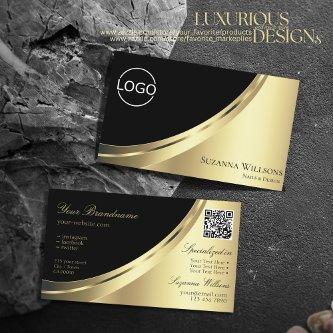 Elegant Black Gold Decor with Logo and QR-Code