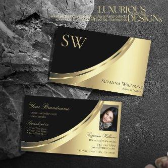 Elegant Black Gold Decor with Monogram and Photo