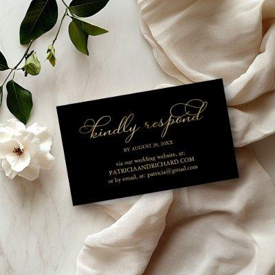 Elegant Black Gold Foil Script Wedding Online RSVP