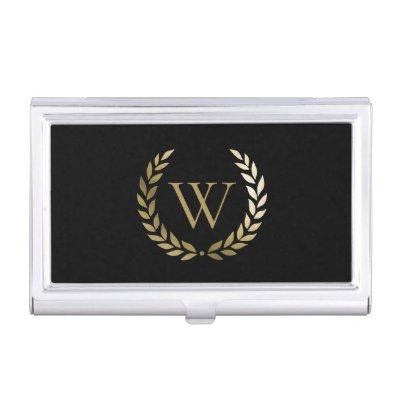 Elegant Black Gold Laurel Wreath Monogram  Case