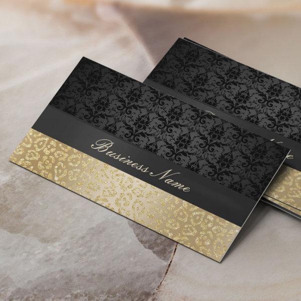 Elegant Black & Gold Leopard Print Damask