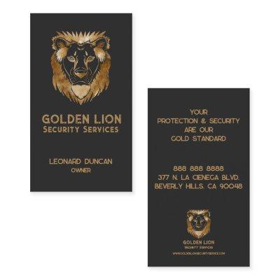 Elegant Black Gold Lion Security Services Business