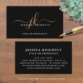 Elegant Black Gold Monogram Script Initials